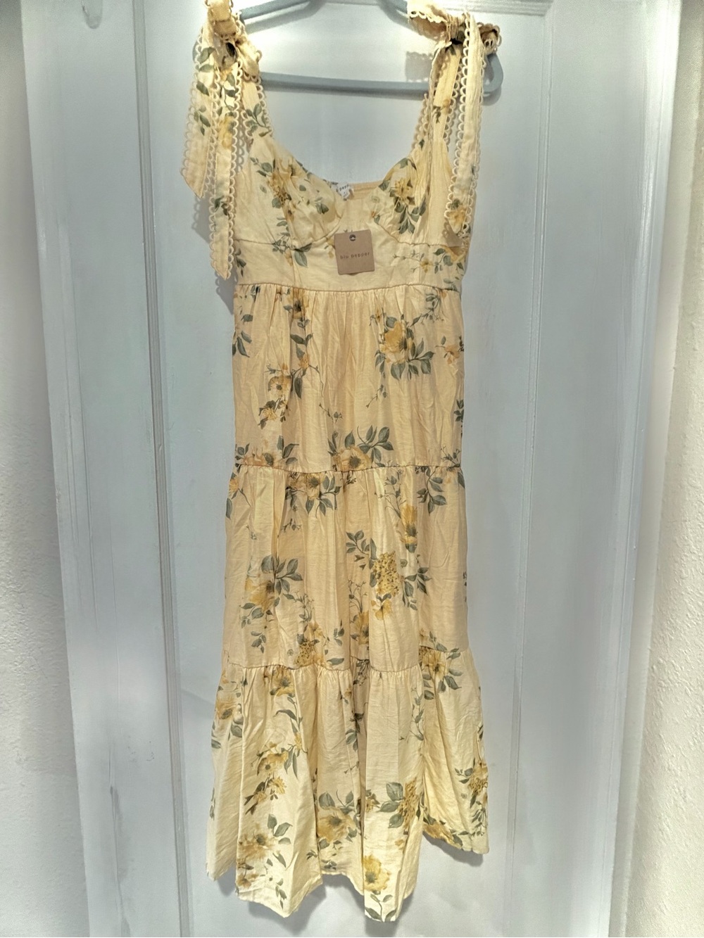 Yellow Floral Tiered Sundress with Tie Straps